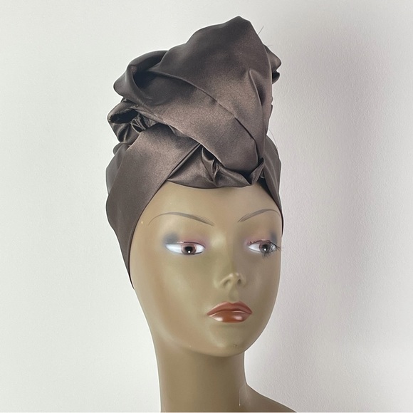 Brown Shantung Satin Headwrap - Picture 2 of 4